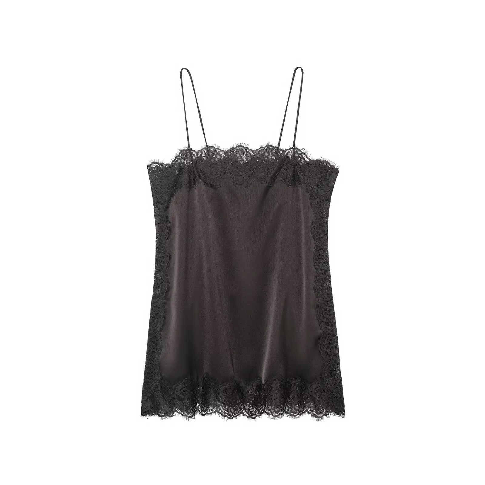Zevity 2026 femmes Sexy dentelle couture doux Satin fronde Blouse femme Style intérieur marque chemi