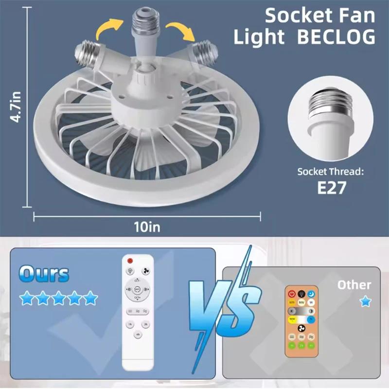 Rotatif 3in1 ventilateur de plafond lumière E27 LED convertisseur Base télécommande intelligente cha