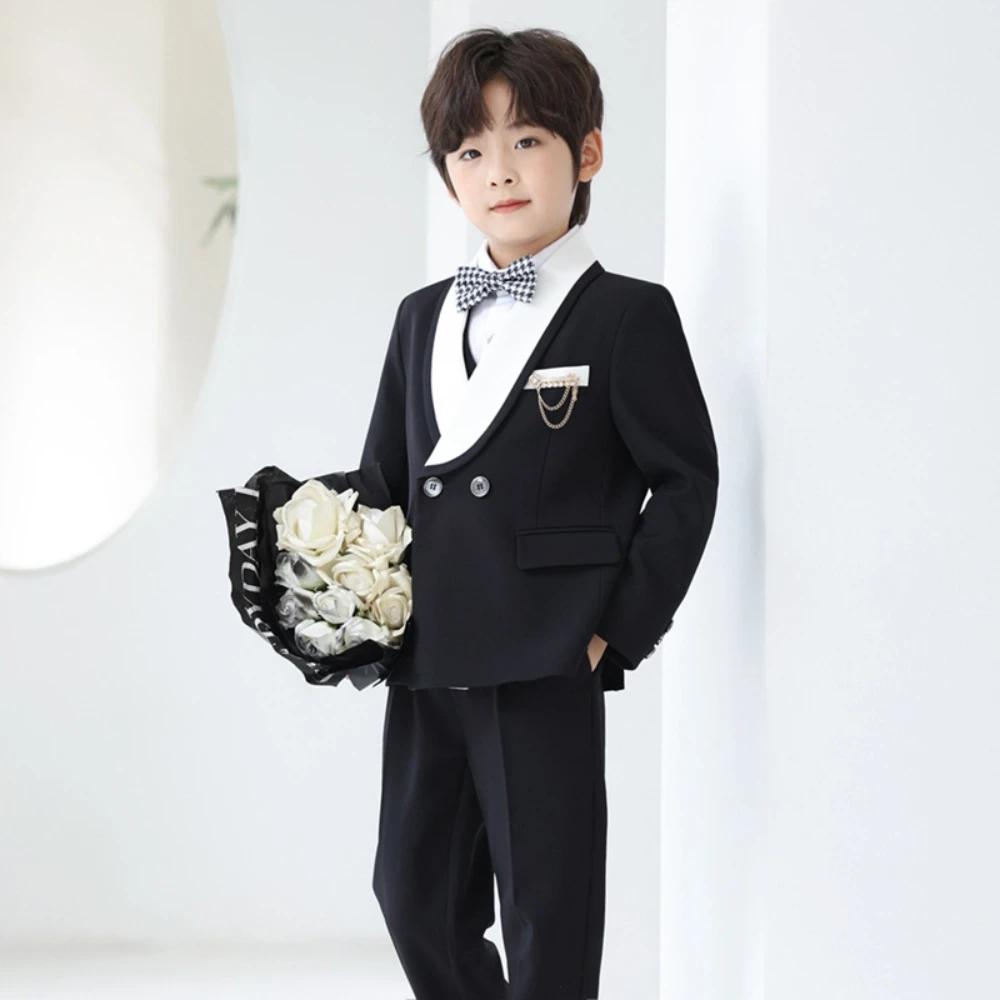 Beau smoking intelligent à revers pour enfants, 5 pièces, tenue de porteur d'anneau de mariage, ense