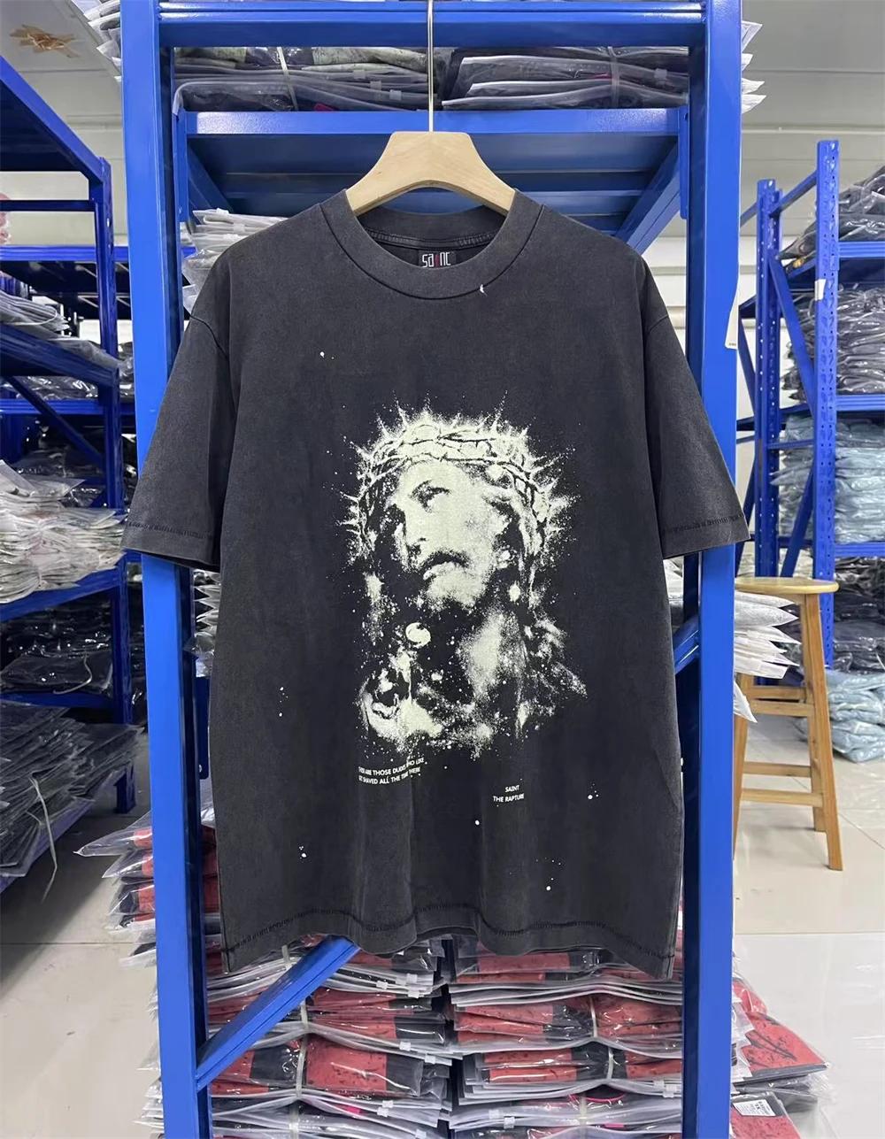 Saint jésus veilleuse Destruction en détresse imprimé à manches courtes T-shirt hommes femmes T peti