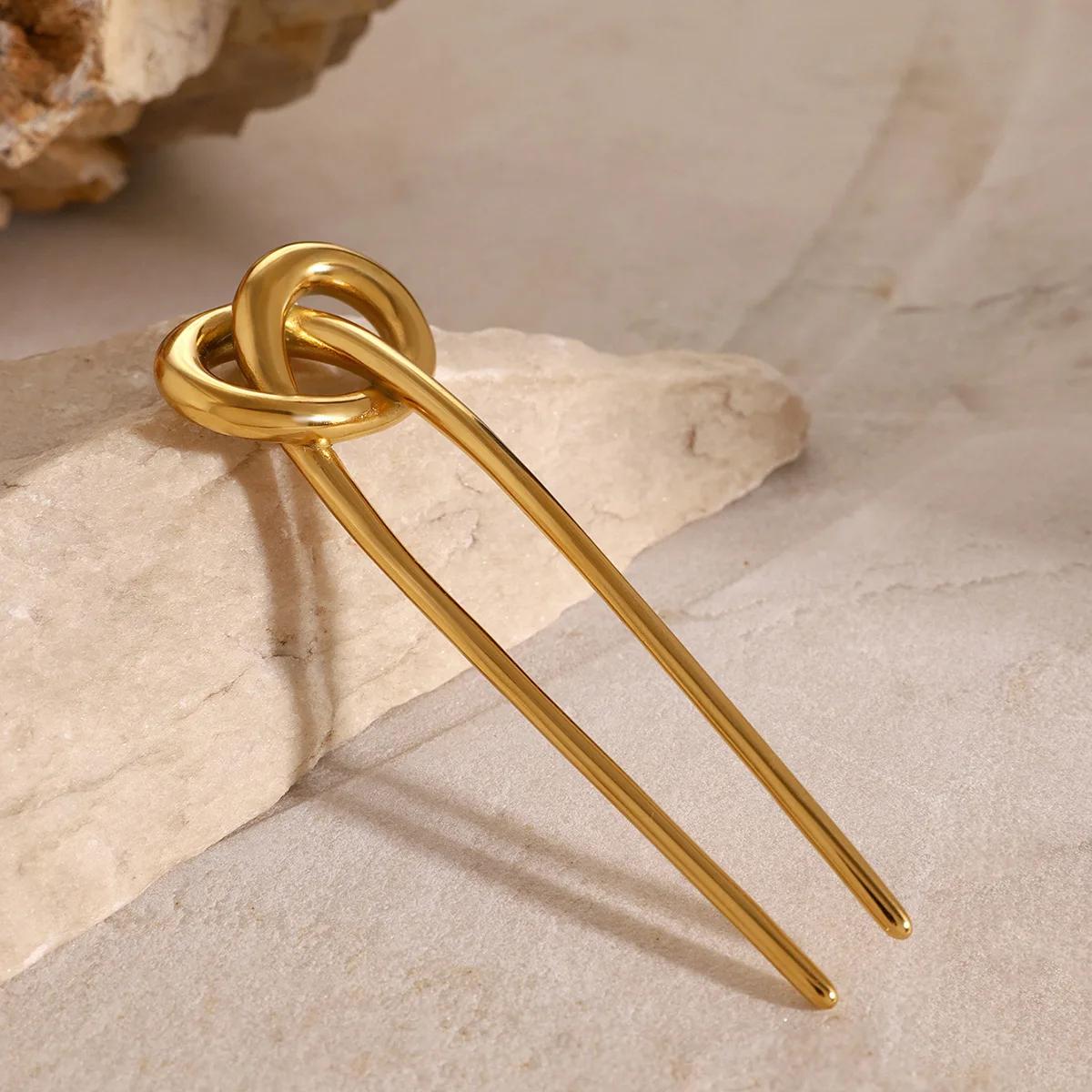 Épingles à cheveux françaises pour femmes, 1 pièce, en alliage doré en forme de U, poignée magique, 