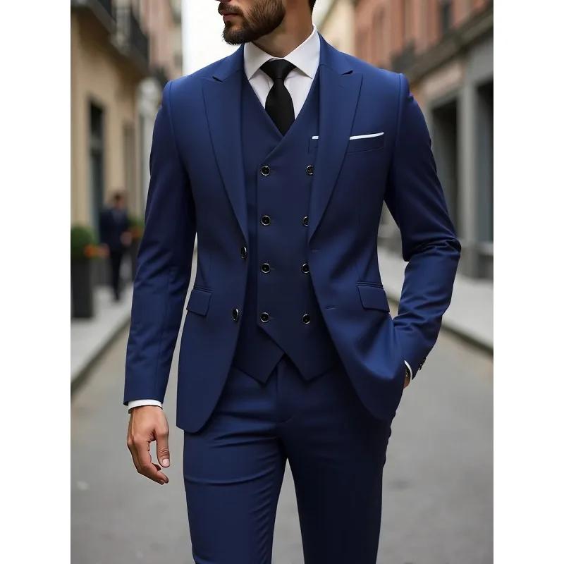 Costume de Mariage Quatre Saisons pour Homme Grande Taille, Style Coréen, Coupe Slim, Ensemble Trois