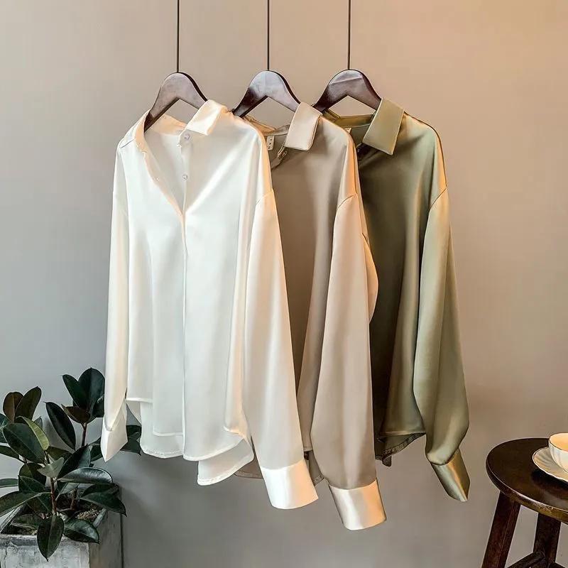 Soie coréenne bureau dames chemise élégante Blouse femmes mode boutonné chemise en Satin Vintage bla