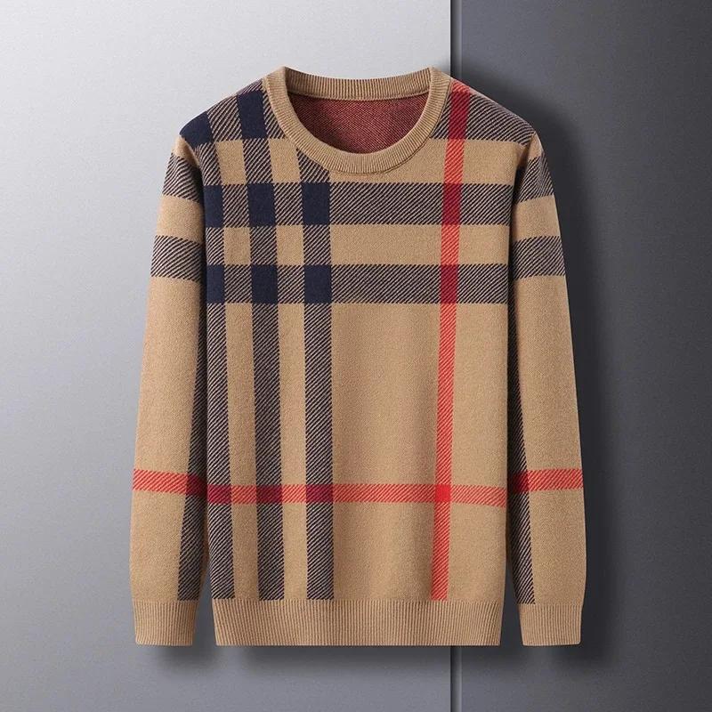 Pull de luxe haut de gamme pour hommes marque de styliste col rond rayé en laine mode européenne tri