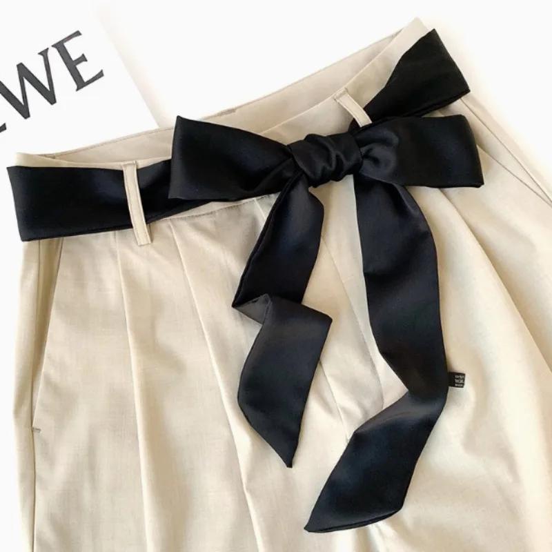 Foulard en mousseline de soie pour femmes, Style coréen, 190x5cm, couleur unie, Long bandeau, bander