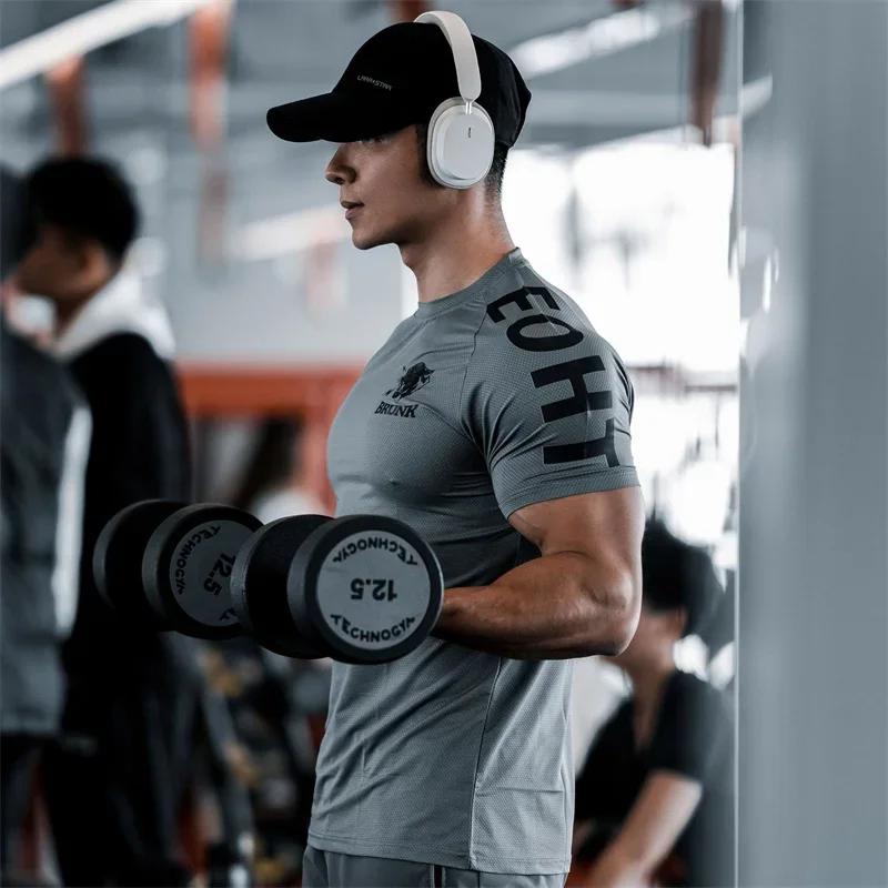 T-shirt à manches courtes pour homme, vêtement de sport, de loisirs, de course, de fitness, à séchag