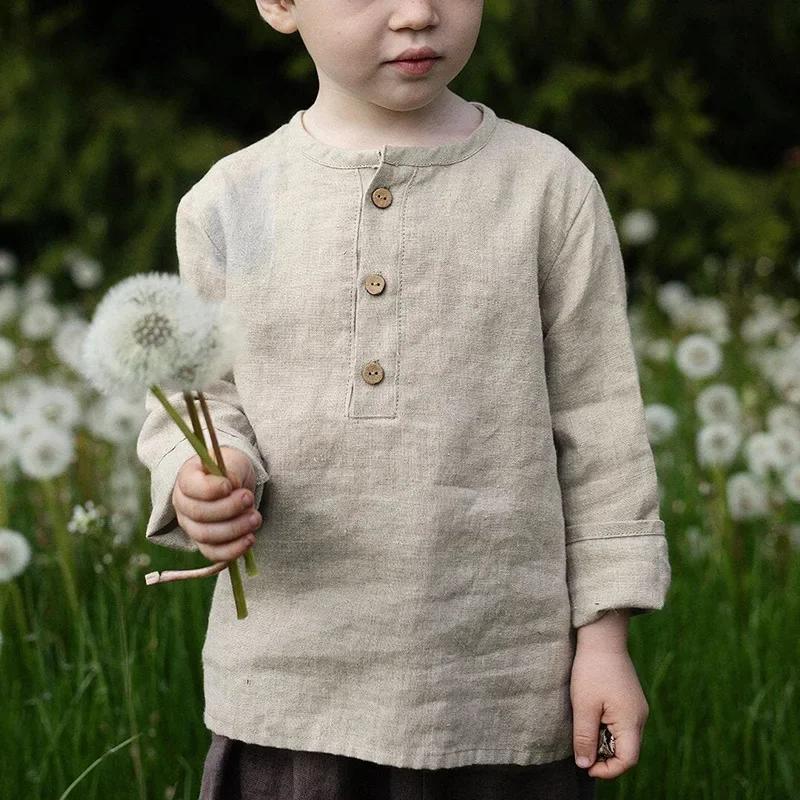 Chemise décontractée en coton et lin pour enfants, nouvelle collection automne 2026, style rétro Mor