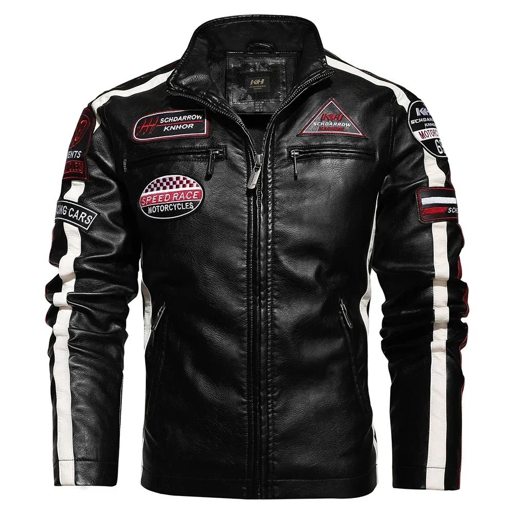 Veste de moto Vintage pour hommes, nouvelle veste de motard en cuir, manteau bombardier brodé, parde
