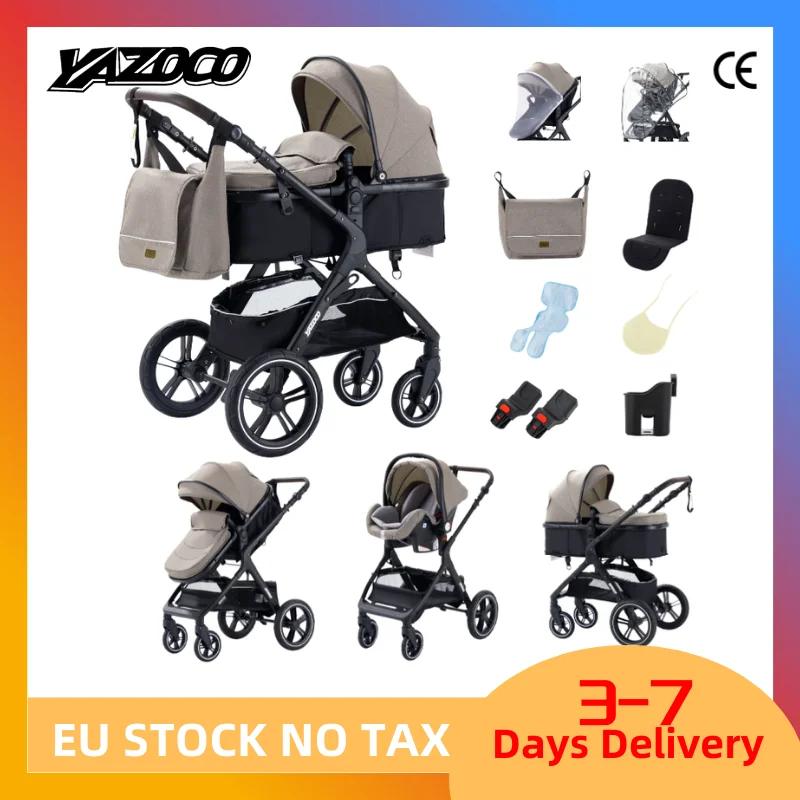 Nouvelle poussette bébé 3 en 1 légère, chariot haute position avec cadre en aluminium, système de vo