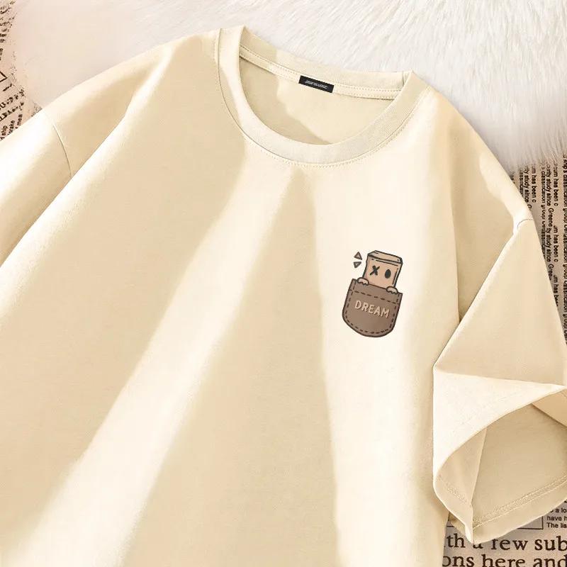 T-shirt à manches courtes imprimé style vintage américain pour homme, coupe ample et oversize, col r