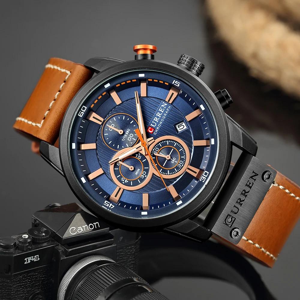 Montre chronographe à quartz pour homme CURREN 8291, montre-bracelet décontractée en cuir, style mil