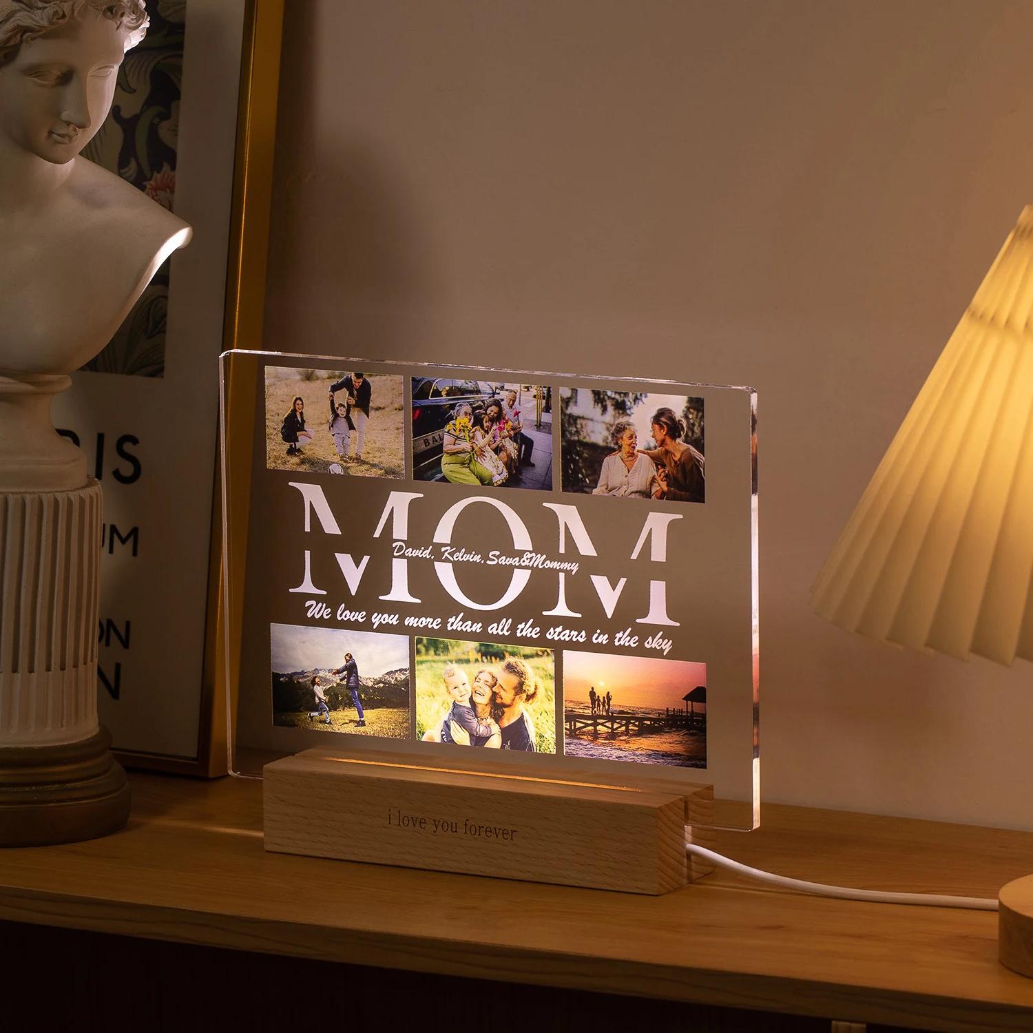 Lampe Acrylique Personnalisée avec Photo et Texte, Veilleuse pour Chambre à Coucher, Maman, Papa, Am