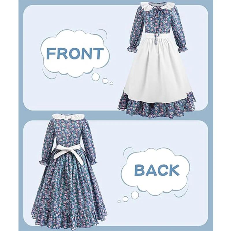 Costume de fête de carnaval pour filles, robe de princesse à fleurs pour enfants, robe pionnière des