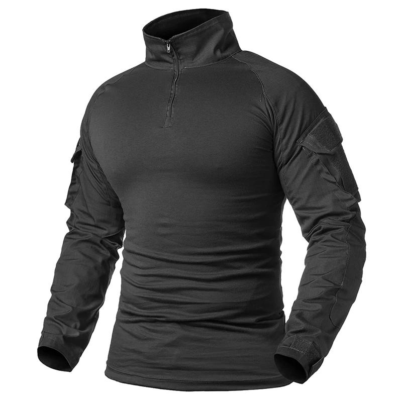 Chemise tactique de Camouflage pour hommes, t-shirt de Combat à manches longues avec fermeture éclai