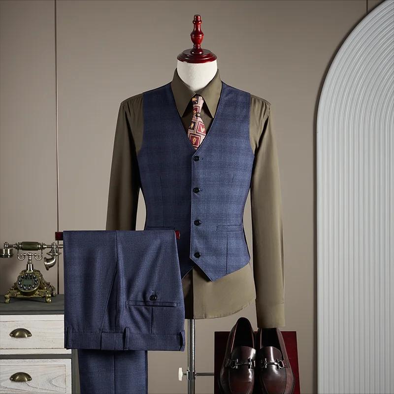 Ensemble de costume à carreaux décontracté pour mariage, de haute qualité, à la mode et élégant, ens