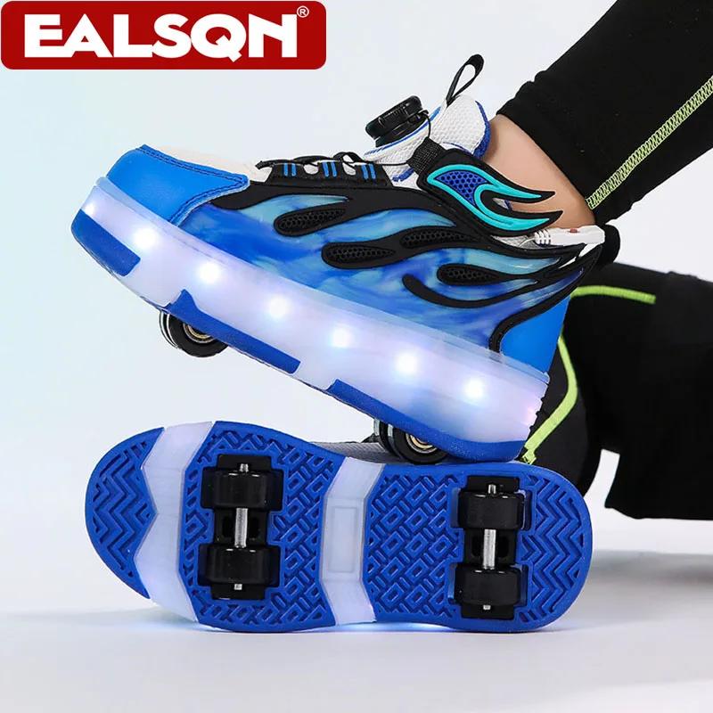 Chaussures de roller à quatre roues avec lumières LED pour enfants, garçons et filles, baskets lumin