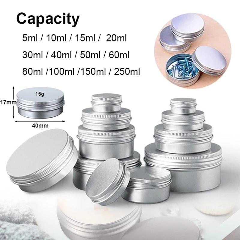 Boîtes vides en aluminium argenté de 5 à 250ml, 1/5/10 pièces, bougies rondes à vis, boîtes à épices
