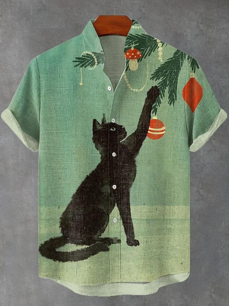 Été hommes rétro dessin animé Anime chat thème chemise à manches courtes à manches courtes hauts mod
