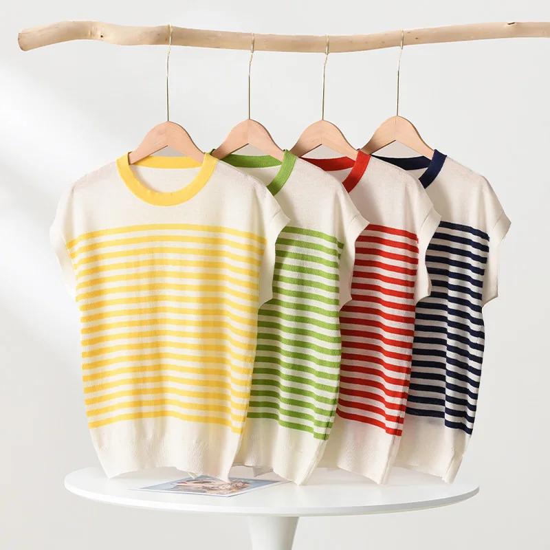 WinvyNee – vêtements d'été pour femmes, hauts sans manches en laine, col rond, t-shirts à demi-manch
