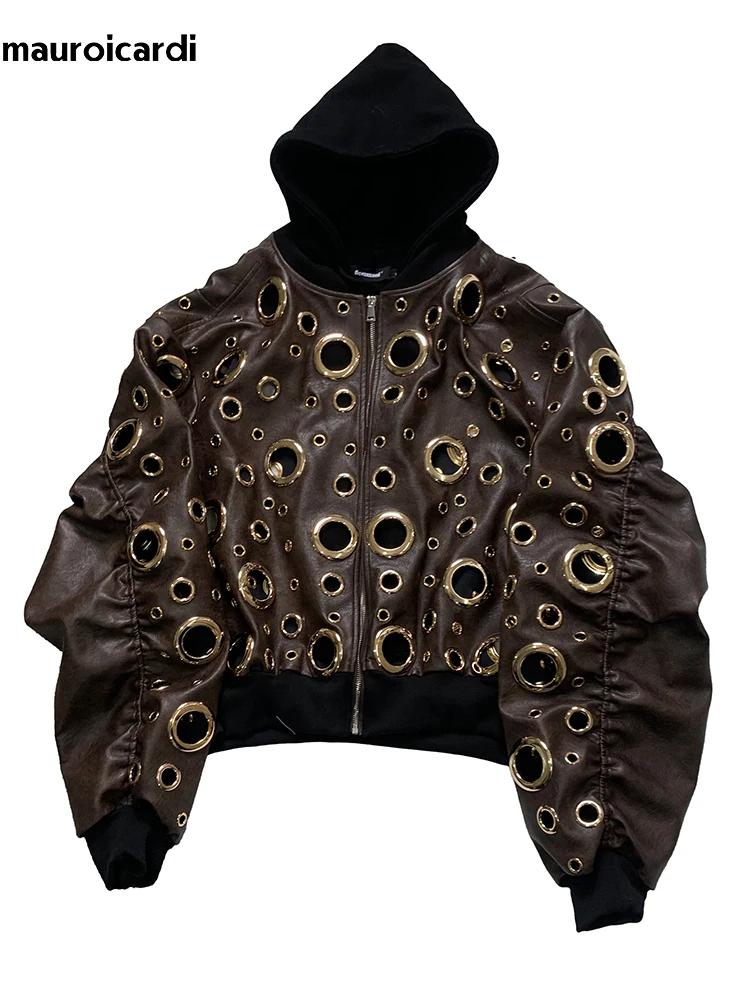 Automne surdimensionné évider veste en cuir Pu hommes trou Cool luxe concepteur faux 2 pièces mode e