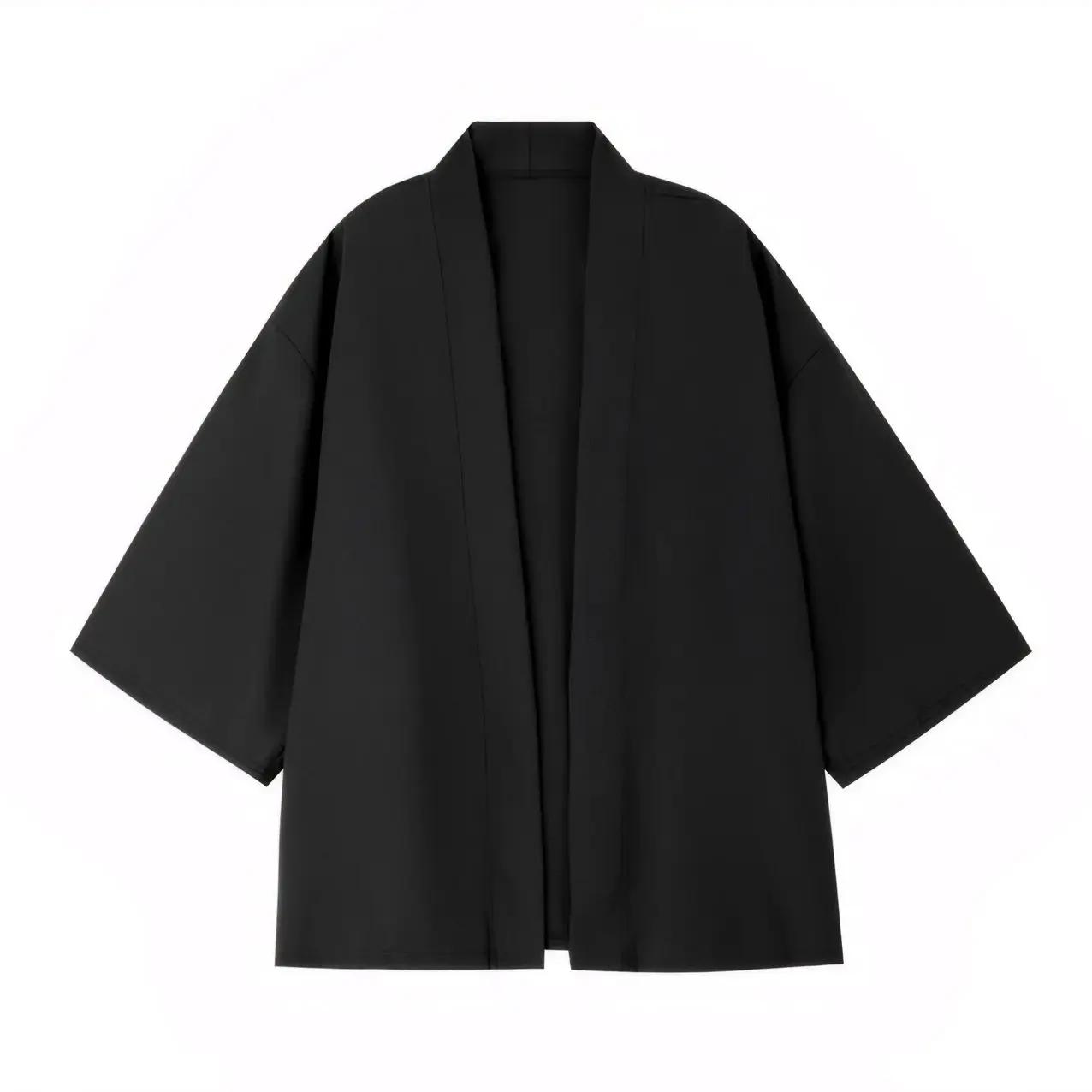 Chemise noire pour hommes, chemise Kimono, Cardigans de Style chinois traditionnel pour hommes, Card