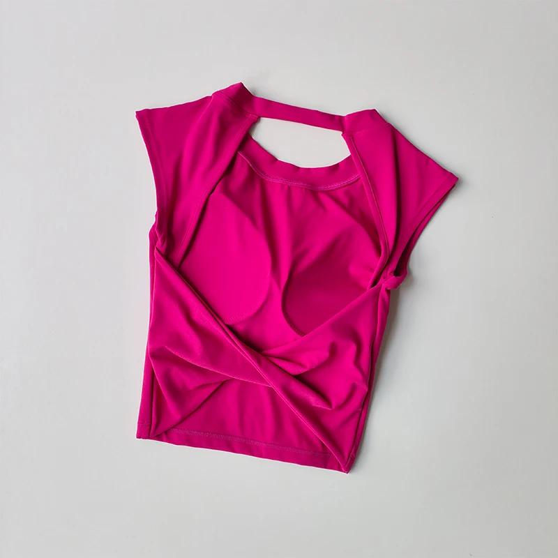 T-shirt de sport dos nu sexy pour femme, coussretours de poitrine, glaçure couvertes, séchage rapide