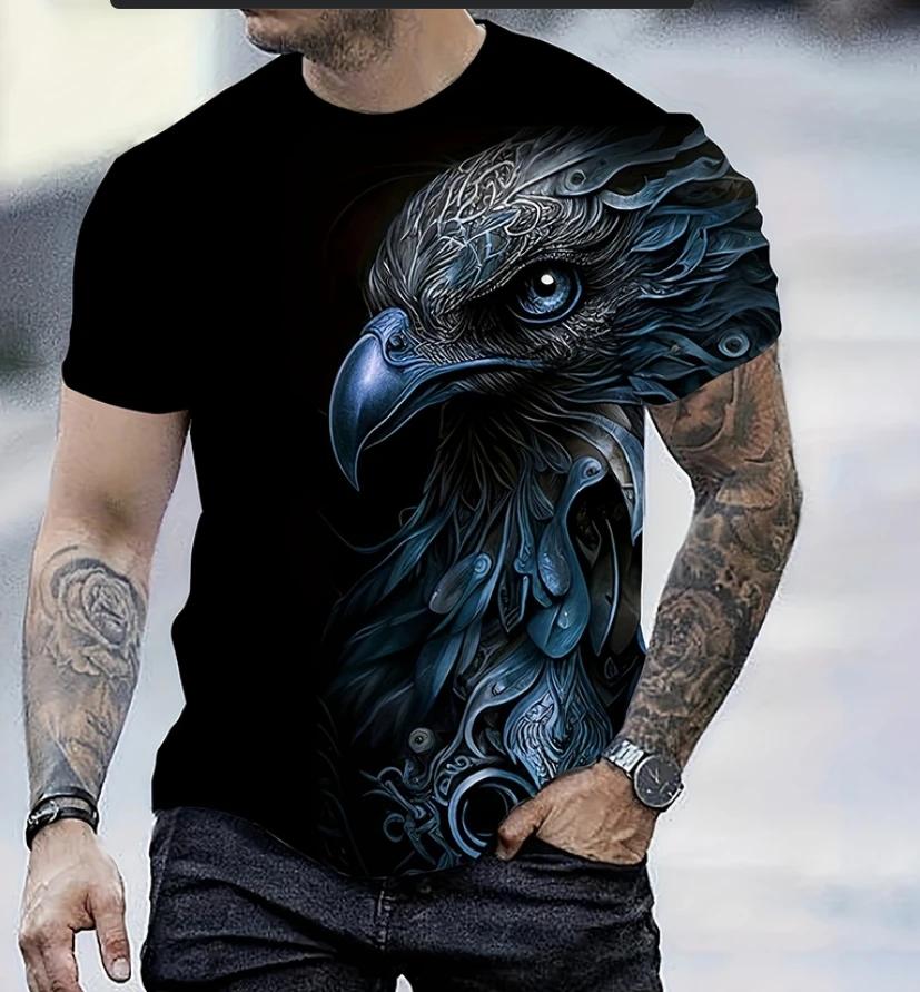T-shirt à manches courtes pour hommes, mode d'été, imprimé aigle en 3D, loisirs de plein air, séchag