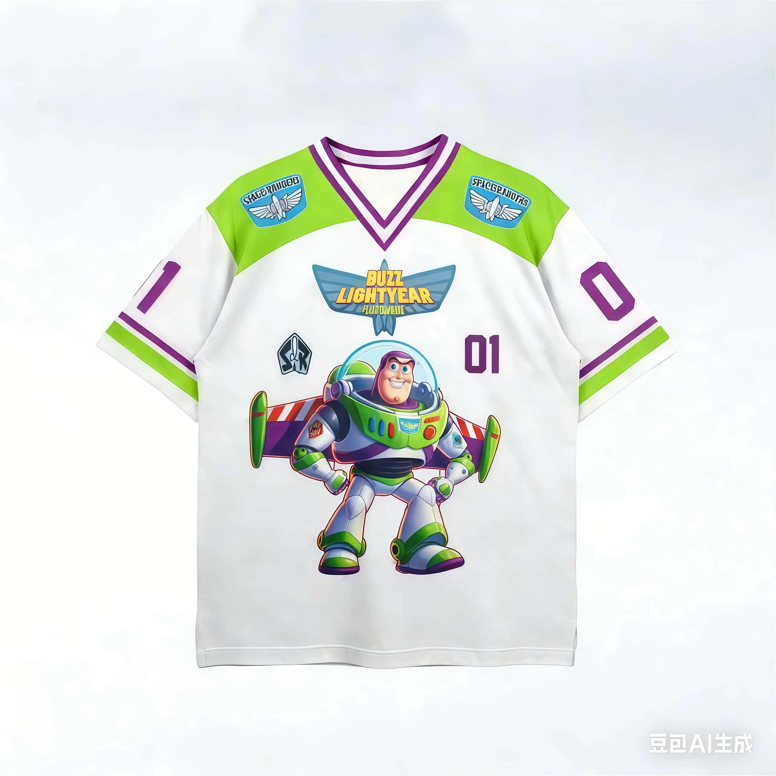 Toy Story Ice Hocky Player Jersey Buzz Lightyear T-shirts pour hommes et femmes, coupe ample, manche