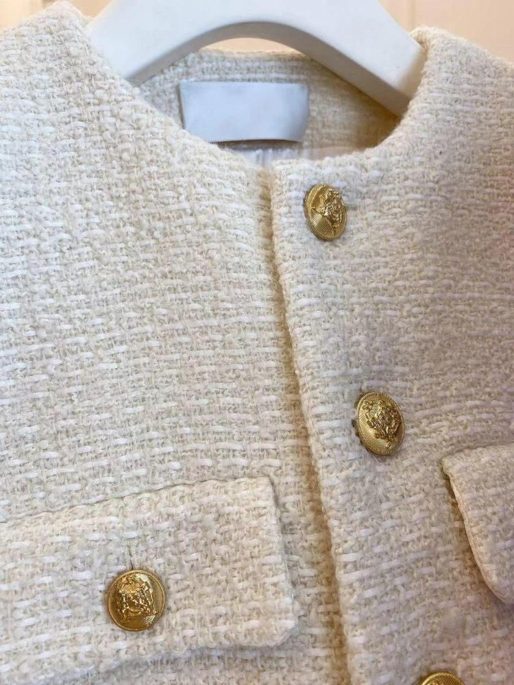 Manteaux coréens pour femmes, veste en laine française Tweed, mode haut de gamme, boutons dorés, cou