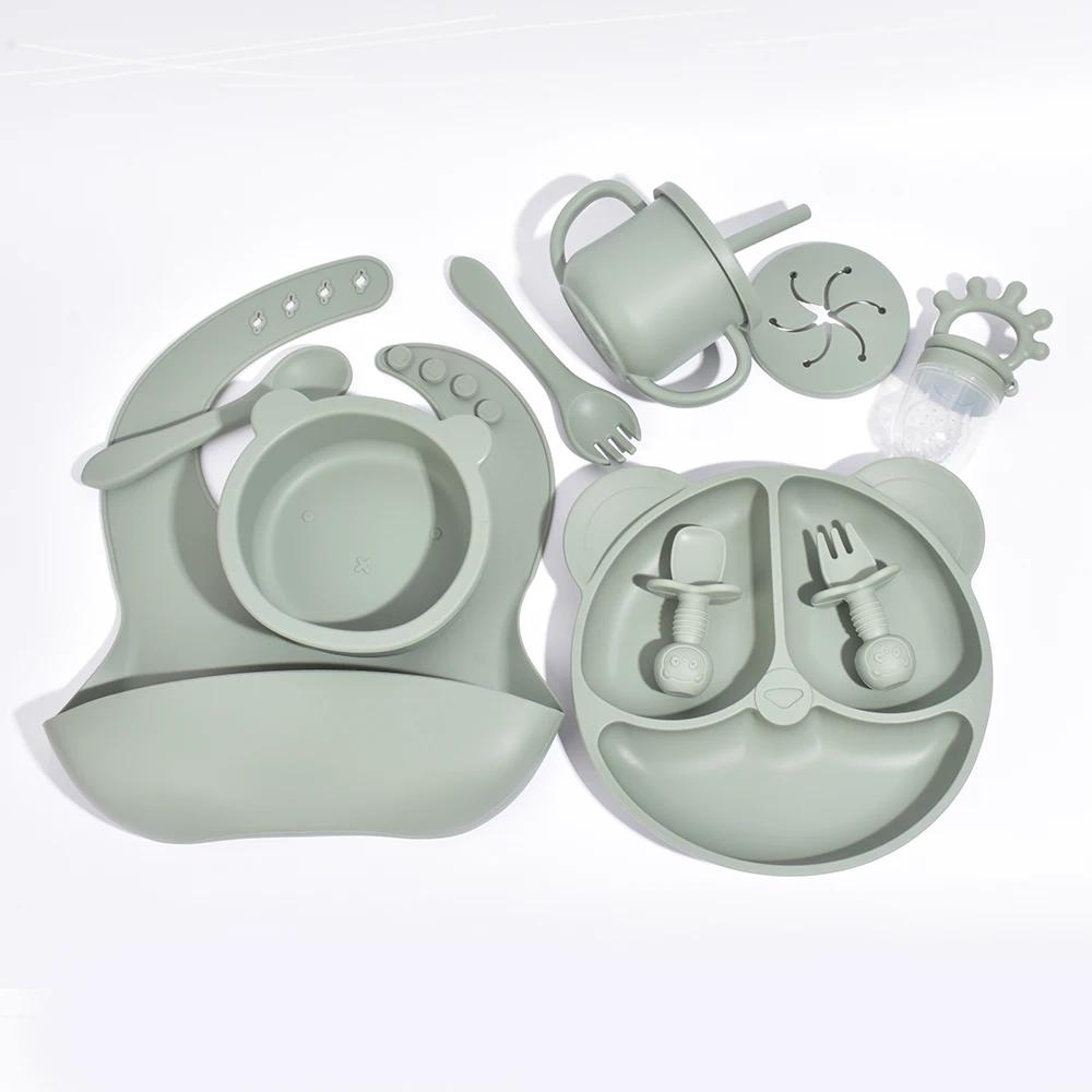 Ensemble assiettes silicone enfants 10 pièces aspiration anti-chute bol entraînement alimentation fourchette cuillère
