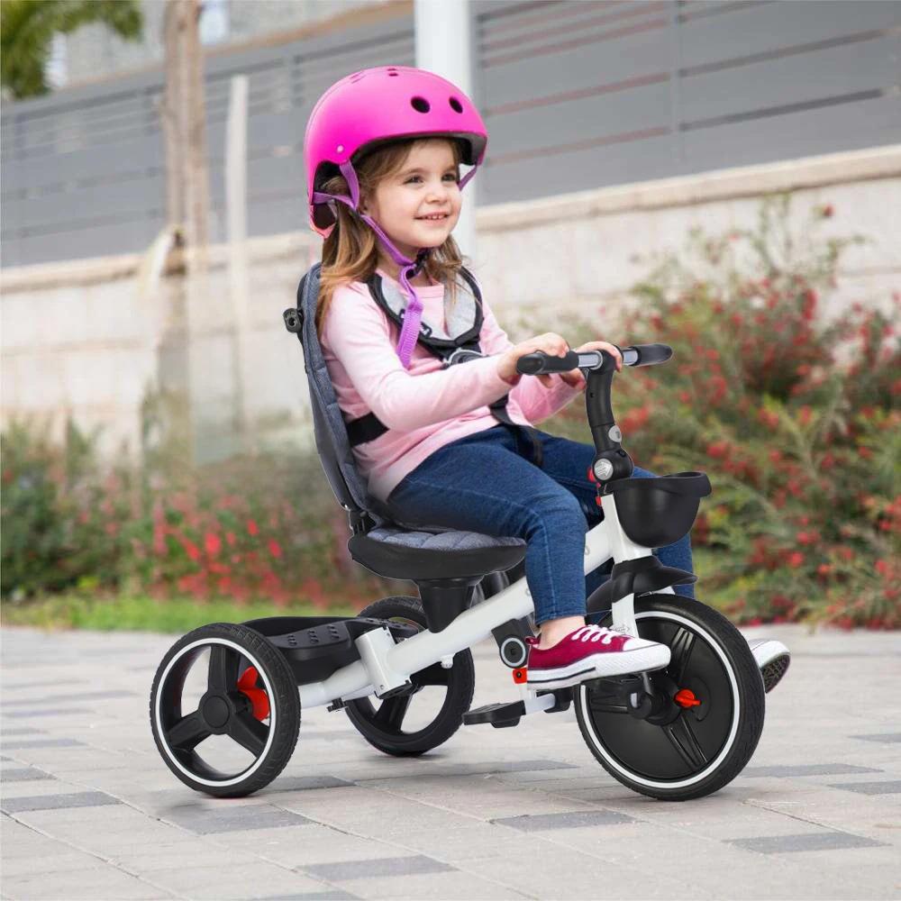 Tricycle pliable pour enfants avec poignée Parent réglable, freins de roue et capot amovible, Tricyc