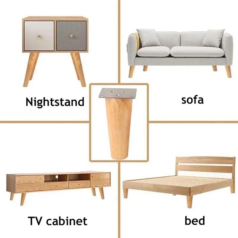 Pieds de meubles en bois massif, cône incliné Height10-30cm Canapé-lit Armoire Table et Chaise Pieds