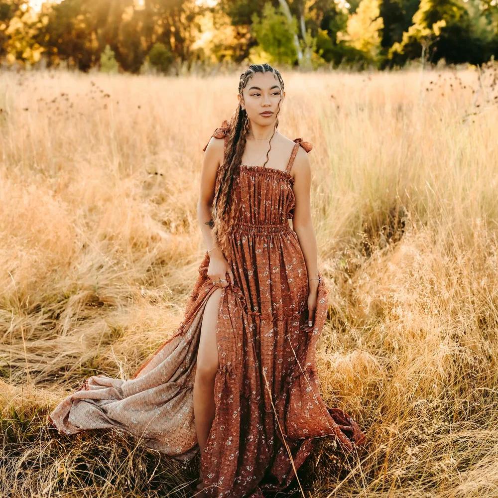 Robe de photographie pour femmes, élégante, en tissu de coton imprimé, Camisole, robes de photograph