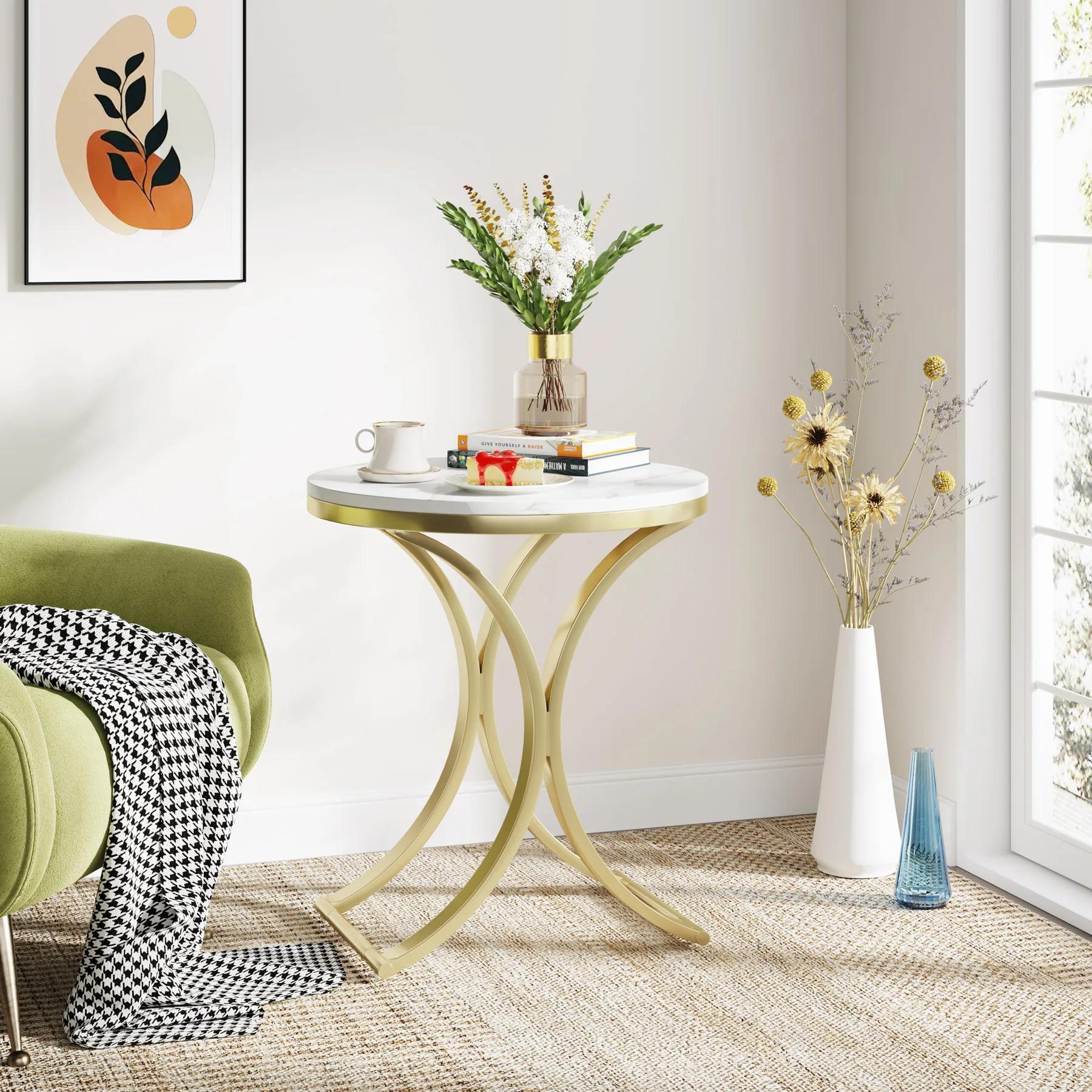 Tribesigns-Table d'appoint ronde en or blanc, petite table basse moderne, table d'appoint C, table d