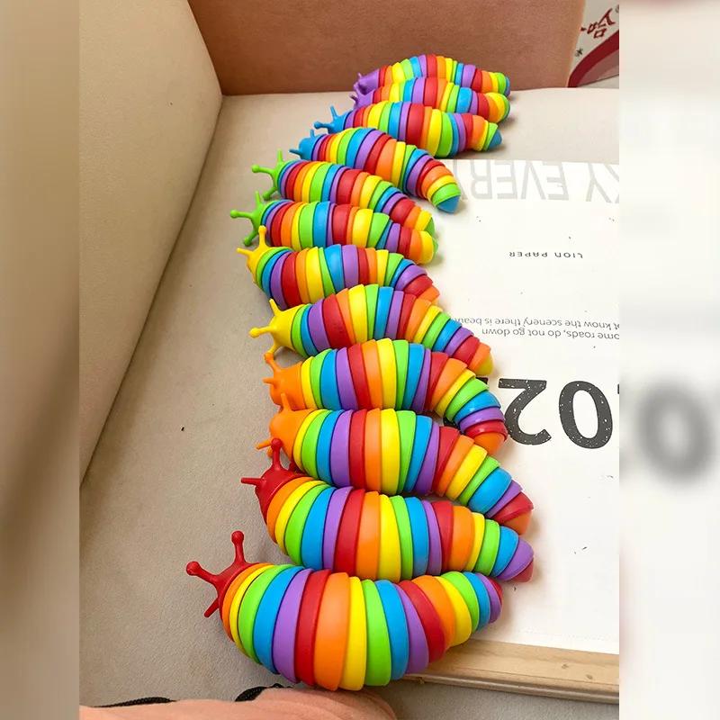 Jouet 3D Slug Fidget coloré, jouet d'escargot articulé, Flexible, soulagement de tous âges, jouets s