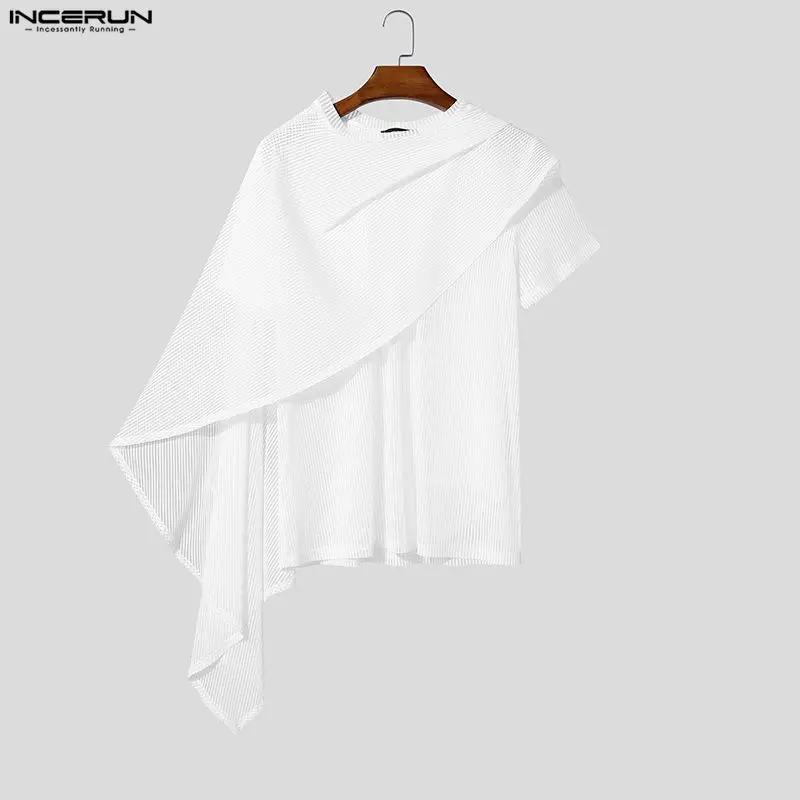 INCERUN T-shirts irréguliers pour hommes, rayés, en maille unie transparente, hauts pour hommes, châ
