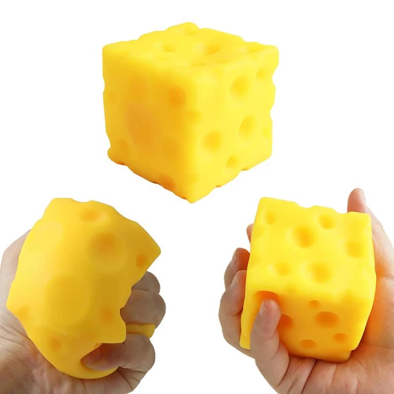 Jouet anti-stress en caoutchouc souple en forme de cube de fromage jaune, nouveauté, rebondissant, p