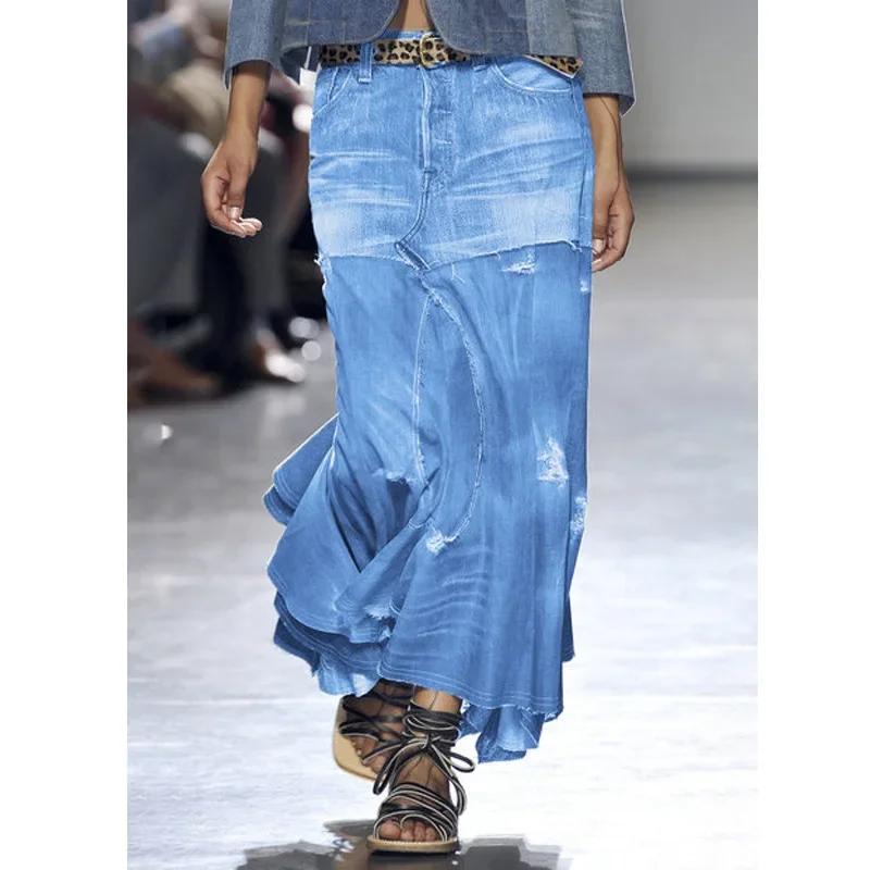 Jupe longue en jean Denim pour femme, agreLENMOS, vintage, adt, slim fit, bleu, club, streetwear, co