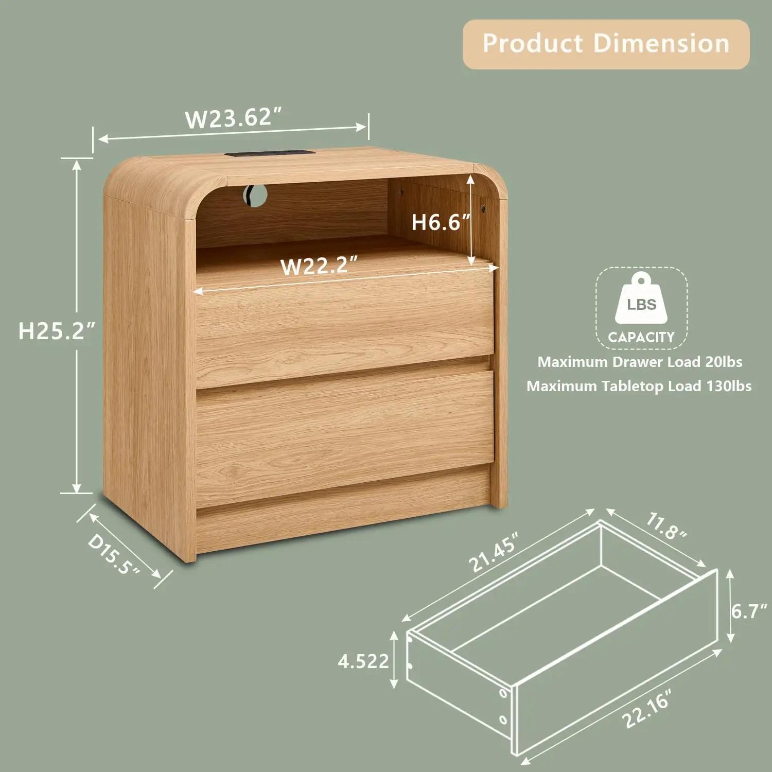 Ensemble de table de chevet moderne de 25 po de haut, 2, table de chevet en bois de 23,6 po de large