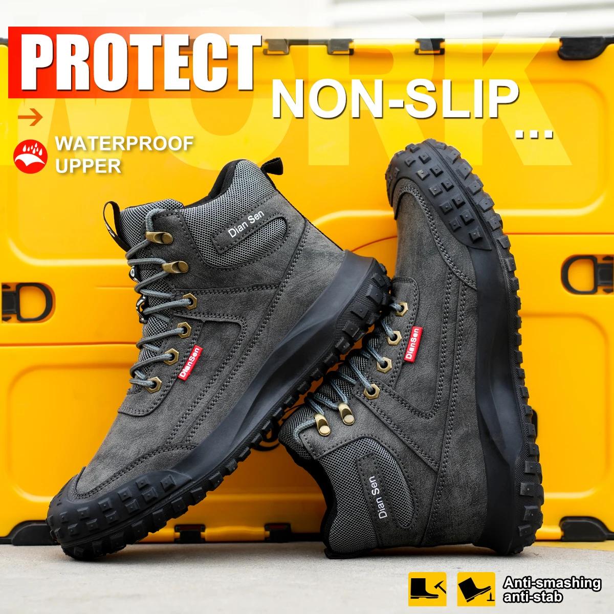 Chaussures de sécurité pour hommes Dian Sen à embout d'acier avec semelles anti-écrasement, anti-per