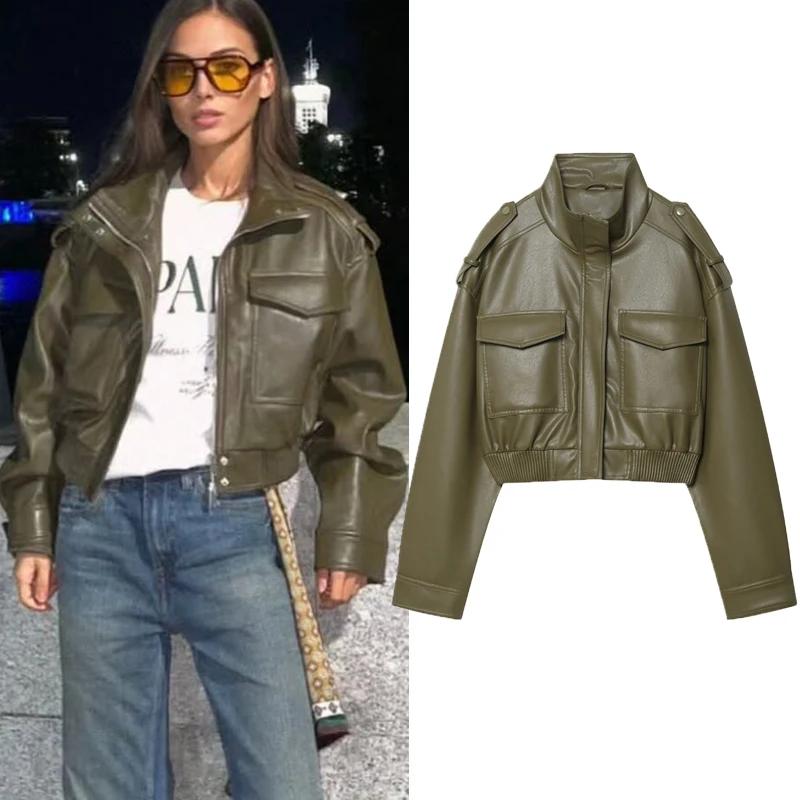 Veste femme veste simili cuir vert femme Demi-saison veste d'extérieur femme automne nouveau dans ma