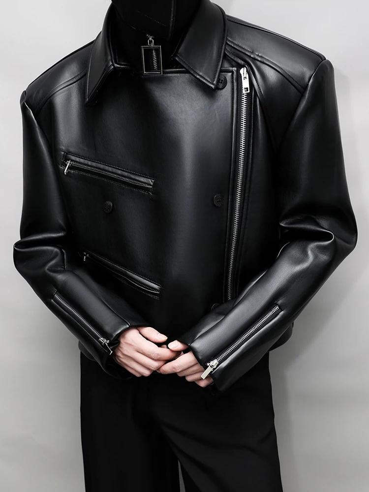 Mauroicardi-Veste en cuir PU pour homme, manches longues, col montant, vêtements de créateur de luxe