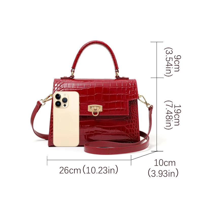 Sac à main en peau de crocodile laquée pour femme, couche supérieure, style peau de vache, haute qua