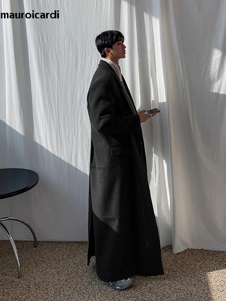 Mauroicardi automne hiver Extra Long chaud noir ample décontracté laine mélanges manteau hommes de l