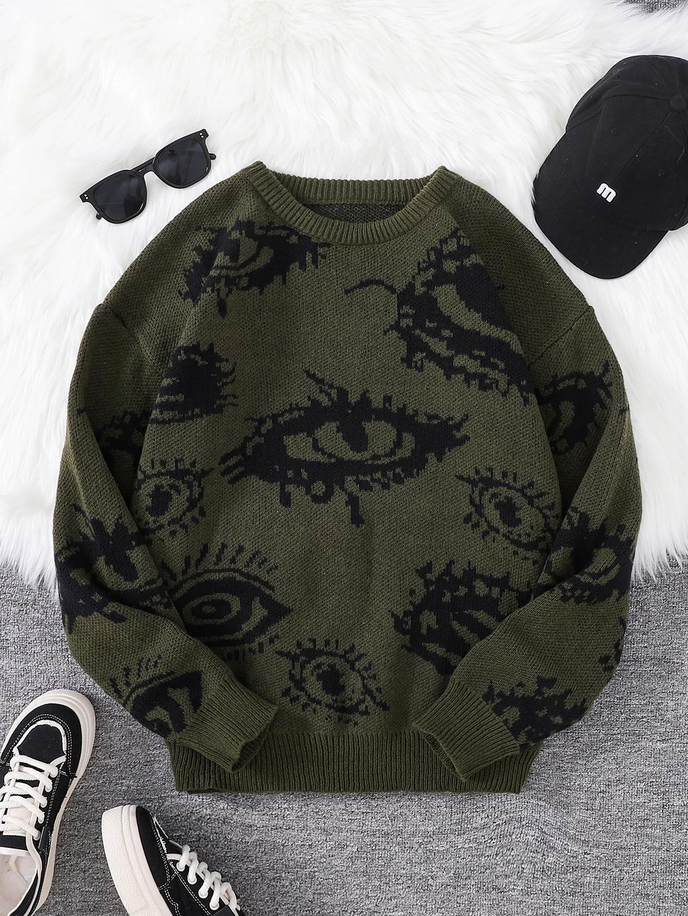 Nouveau populaire automne et hiver oeil abstrait motif Jacquard pull pull décontracté col rond trico
