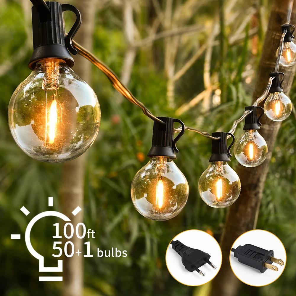 Guirlande lumineuse féerique LED 30M, pour fête d'anniversaire en plein air, G40, Patio, jardin, cha