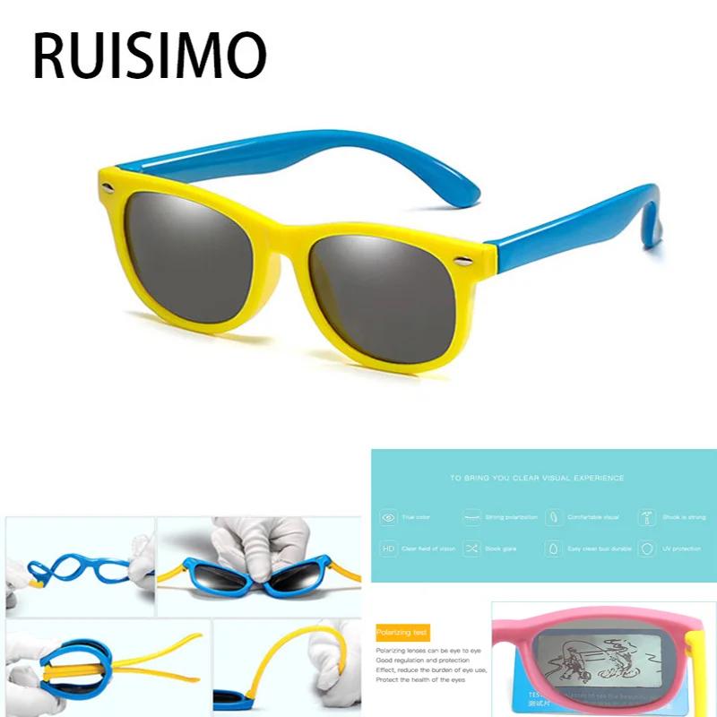 Lunettes de soleil polarisées pour enfants TR90, monture en Gel de Silicone, carrées classiques, pou