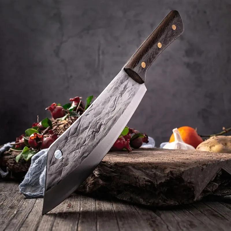 Couperet à viande forgé, couteau de boucher de cuisine, couteau de Chef à découper les os, manche en