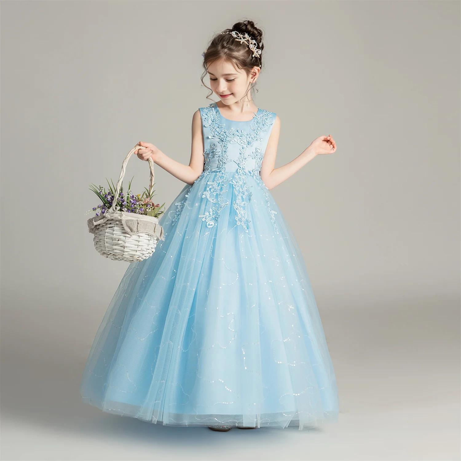 Robe princesse en dentelle pour fille - Tenue formelle soirée et mariage - Robe fleurie enfant BX683