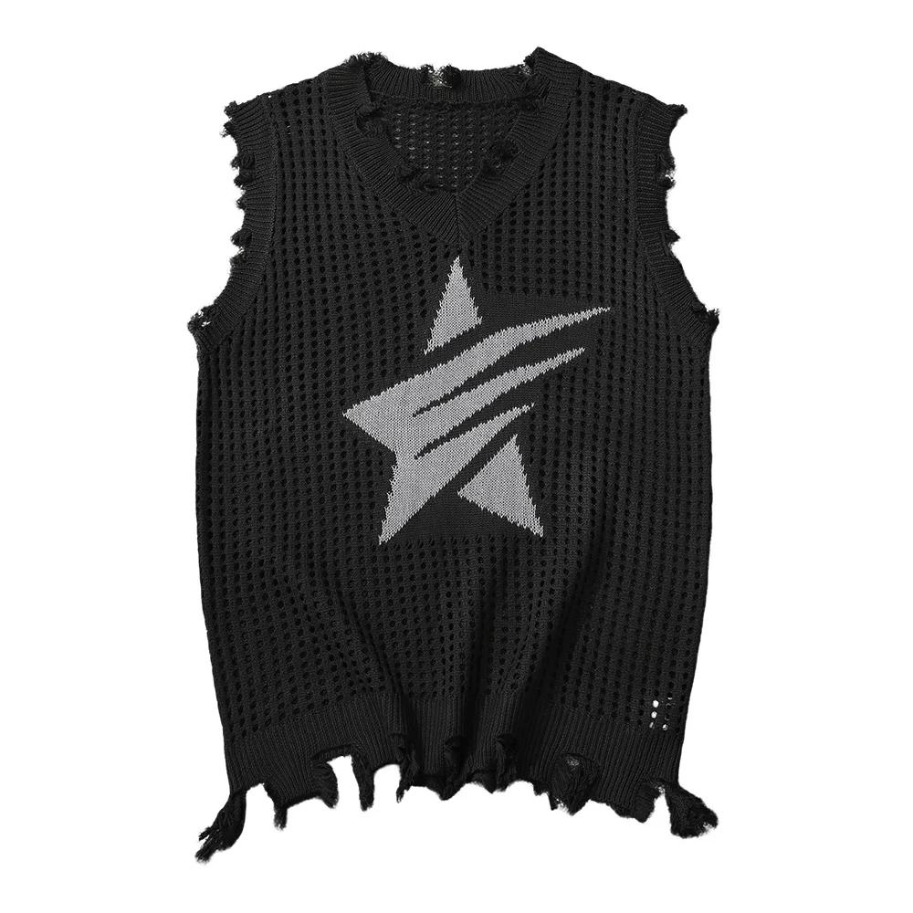 Gilet tricoté pour hommes, mode d'été, motif étoile, gilet en maille, décontracté, sans manches, res